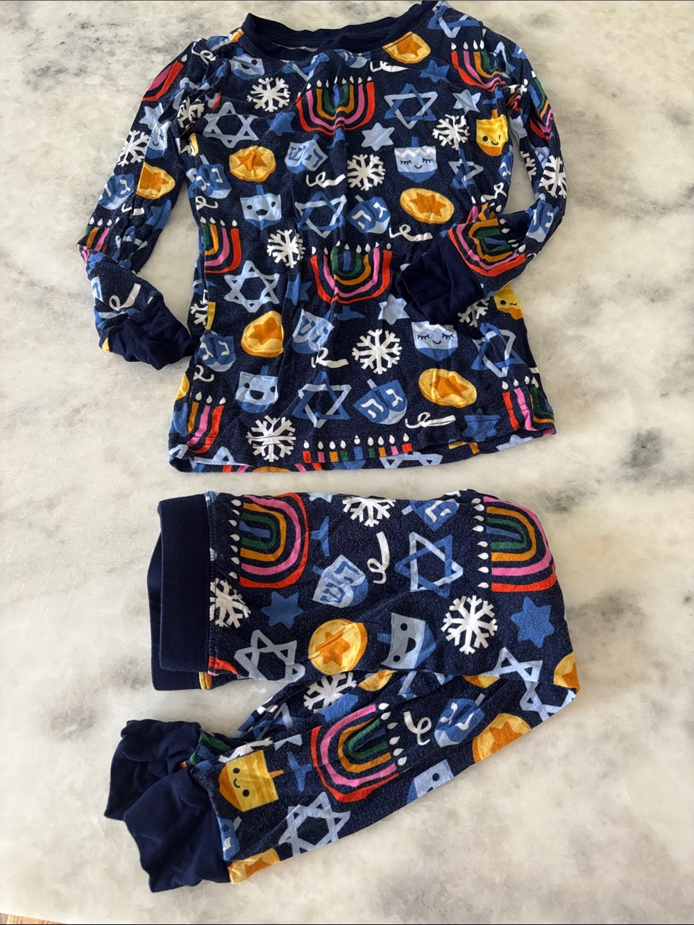 Little Sleepies Navy Hanukkah Pajama Set with Multicolor Accents